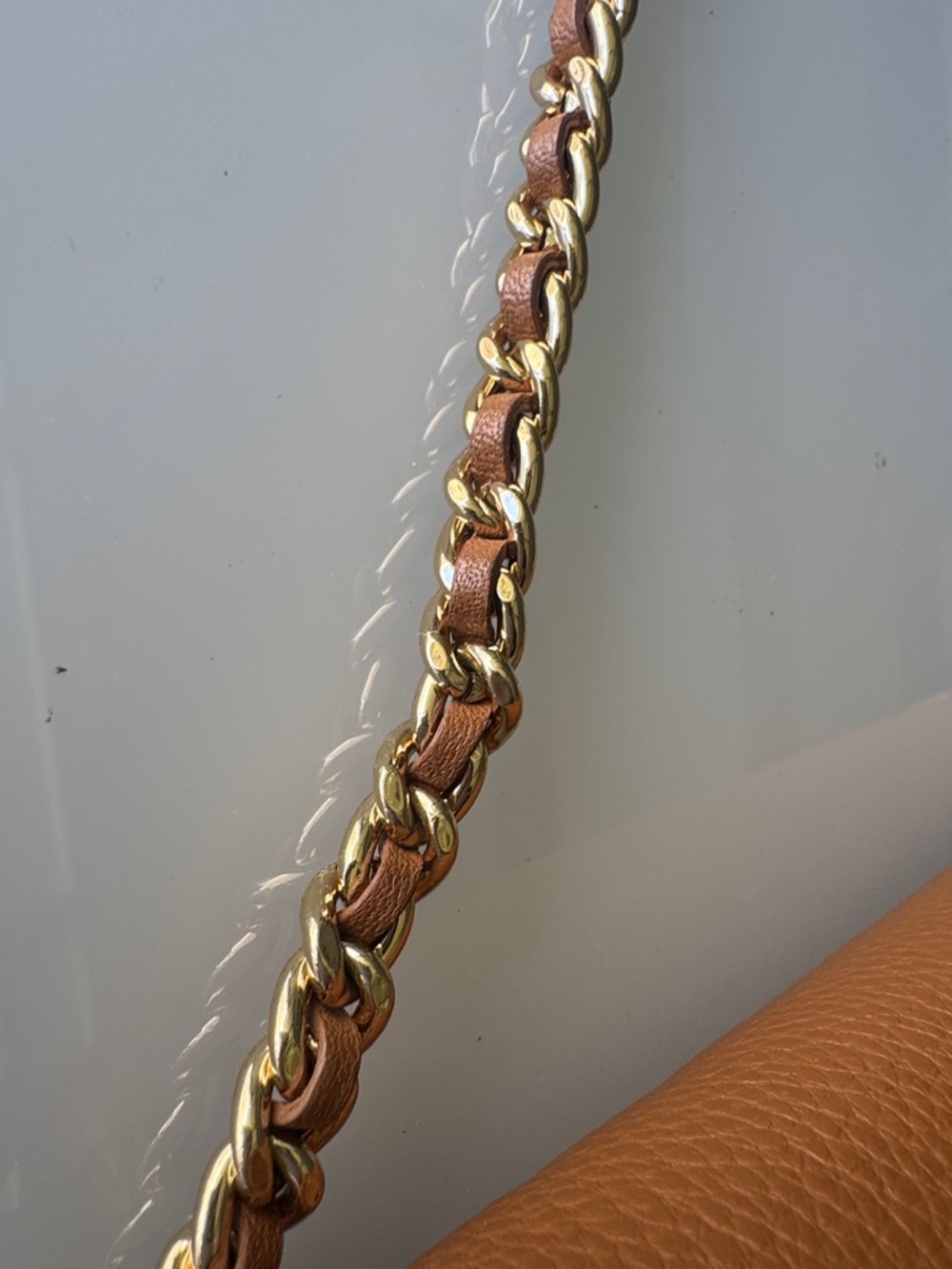 Tory Burch Tan Leather Whipstitch Crossbody with Gold Chain - Picture 5 of 15